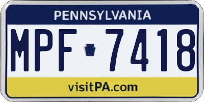 PA license plate MPF7418