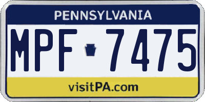 PA license plate MPF7475