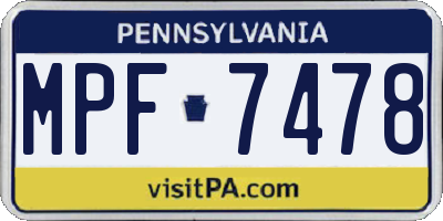 PA license plate MPF7478