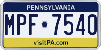 PA license plate MPF7540