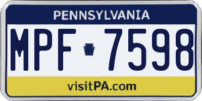 PA license plate MPF7598