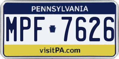 PA license plate MPF7626