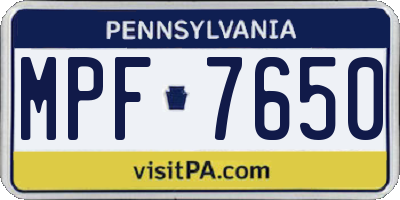 PA license plate MPF7650