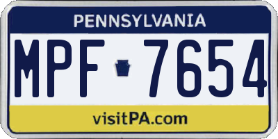 PA license plate MPF7654
