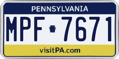 PA license plate MPF7671
