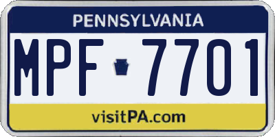 PA license plate MPF7701