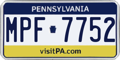 PA license plate MPF7752