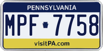 PA license plate MPF7758