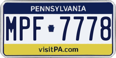 PA license plate MPF7778