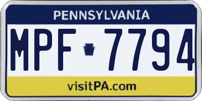 PA license plate MPF7794