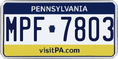 PA license plate MPF7803