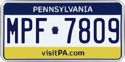 PA license plate MPF7809