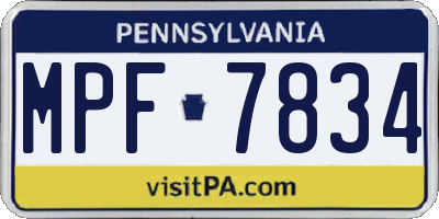 PA license plate MPF7834