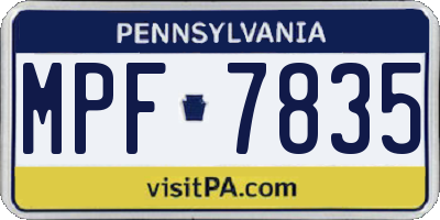 PA license plate MPF7835