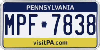 PA license plate MPF7838