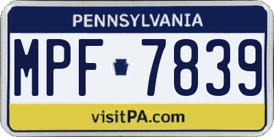 PA license plate MPF7839