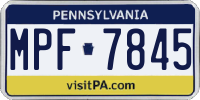 PA license plate MPF7845