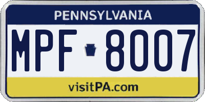 PA license plate MPF8007