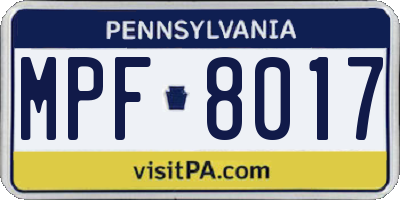 PA license plate MPF8017