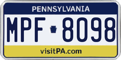 PA license plate MPF8098
