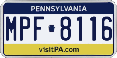 PA license plate MPF8116