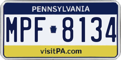 PA license plate MPF8134