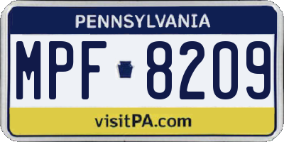 PA license plate MPF8209