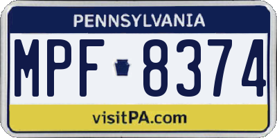 PA license plate MPF8374