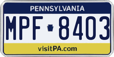 PA license plate MPF8403