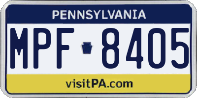 PA license plate MPF8405