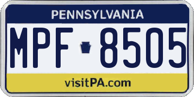 PA license plate MPF8505