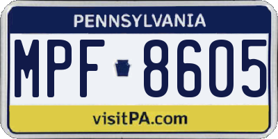 PA license plate MPF8605