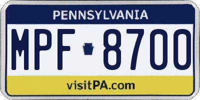 PA license plate MPF8700