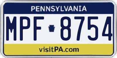 PA license plate MPF8754