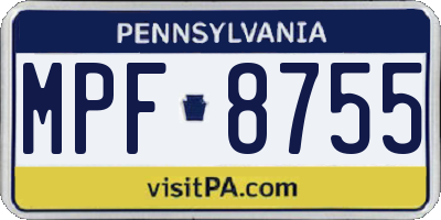 PA license plate MPF8755