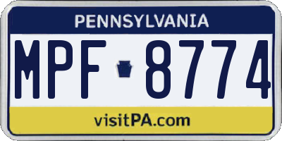 PA license plate MPF8774