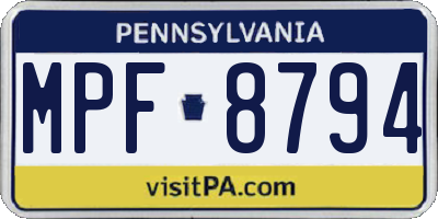PA license plate MPF8794