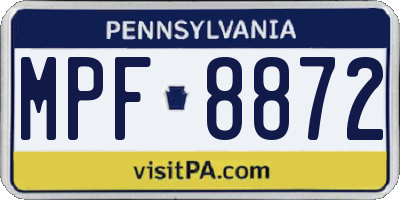 PA license plate MPF8872