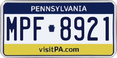 PA license plate MPF8921
