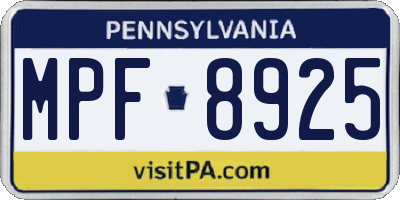 PA license plate MPF8925