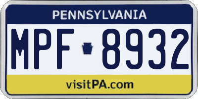 PA license plate MPF8932