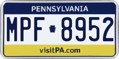 PA license plate MPF8952