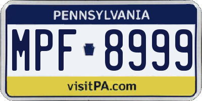 PA license plate MPF8999