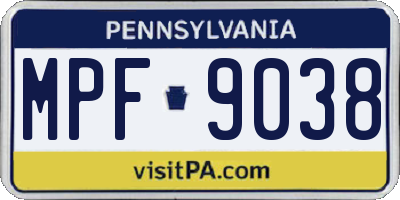 PA license plate MPF9038