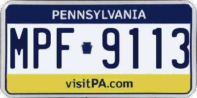 PA license plate MPF9113