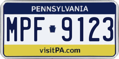 PA license plate MPF9123