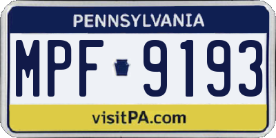 PA license plate MPF9193