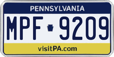PA license plate MPF9209