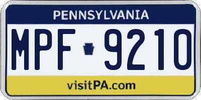 PA license plate MPF9210
