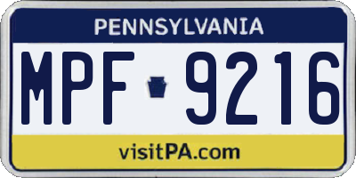 PA license plate MPF9216